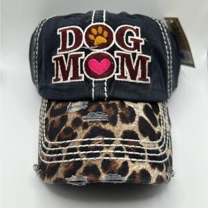Title: Dog Mom Distressed Leopard Print Baseball Cap OSFM - NEW!!
